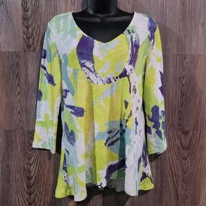 Habitat Clothes to Live In 3/4 Sleeve Shirt Oversize XS Yellow Multi Abstract